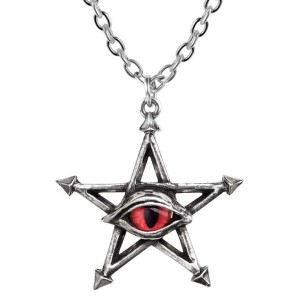 Red Curse Pentagram Eye Pewter Necklace