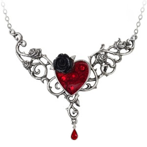Blood Rose Heart Pewter Necklace