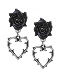 Wounded Love Black Rose Heart Gothic Earrings