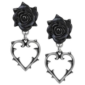 Wounded Love Black Rose Heart Gothic Earrings