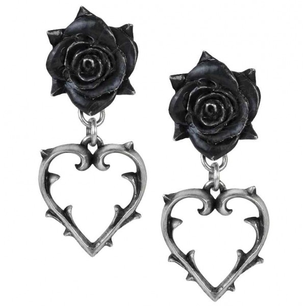 Wounded Love Black Rose Heart Gothic Earrings