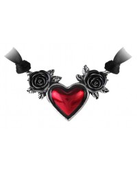 Blood Heart Black Rose Heart Pewter Necklace