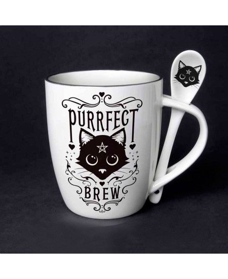 Purrfect Brew Black Cat Mug and Spoon Set