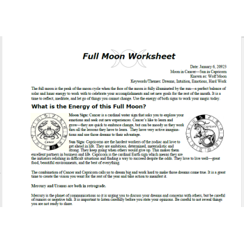 Full Moon in Cancer Free Worksheet