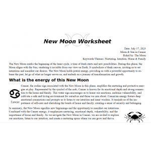 New Moon in Cancer Free July 2023 Worksheet