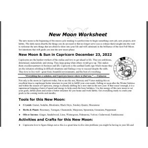New Moon in Capricorn December 2022 Free Worksheet