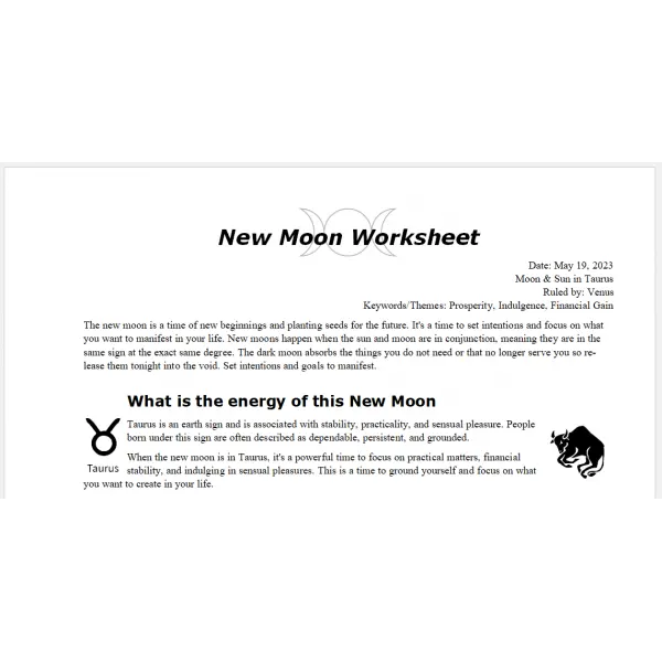 New Moon in Taurus May 2023 Free Worksheet