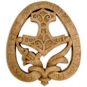 Dragon Thor Hammer Wood Finish Plaque