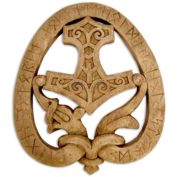 Dragon Thor Hammer Wood Finish Plaque