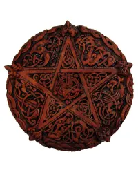 Celtic Knotwork Pentacle Wood Finish Plaque - 5 Inches