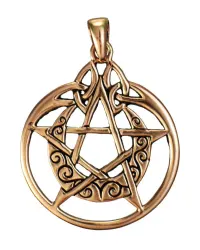 Crescent Moon Pentacle Pendant in Copper