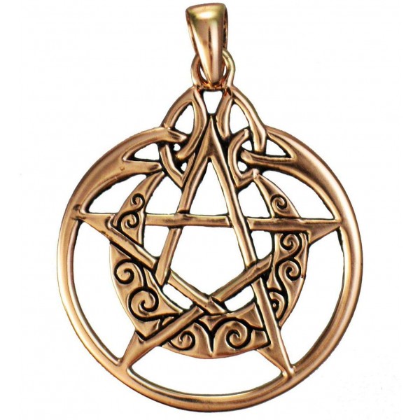 Crescent Moon Pentacle Pendant in Copper