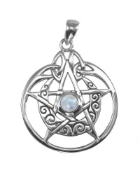 Crescent Moon Pentacle Sterling Silver Pendant with Gemstone