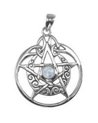 Crescent Moon Pentacle Sterling Silver Pendant with Gemstone