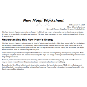 New Moon in Capricorn January 2024 Free Worksheet