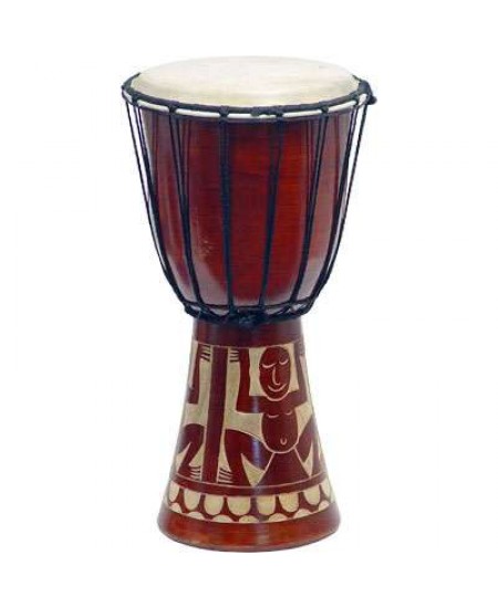 Djembe Drum Carved Red Mahogany Finish - Assorted Designs