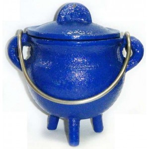 Blue Cast Iron Mini Cauldron with Lid