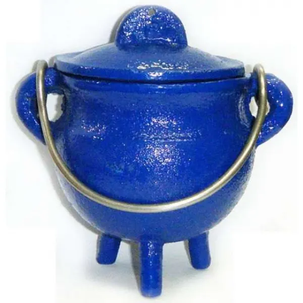 Blue Cast Iron Mini Cauldron with Lid