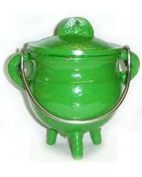 Green Cast Iron Mini Cauldron with Lid