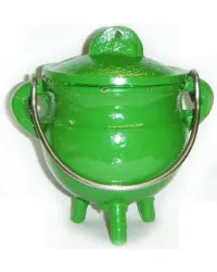 Green Cast Iron Mini Cauldron with Lid