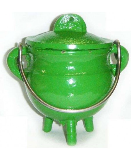 Green Cast Iron Mini Cauldron with Lid