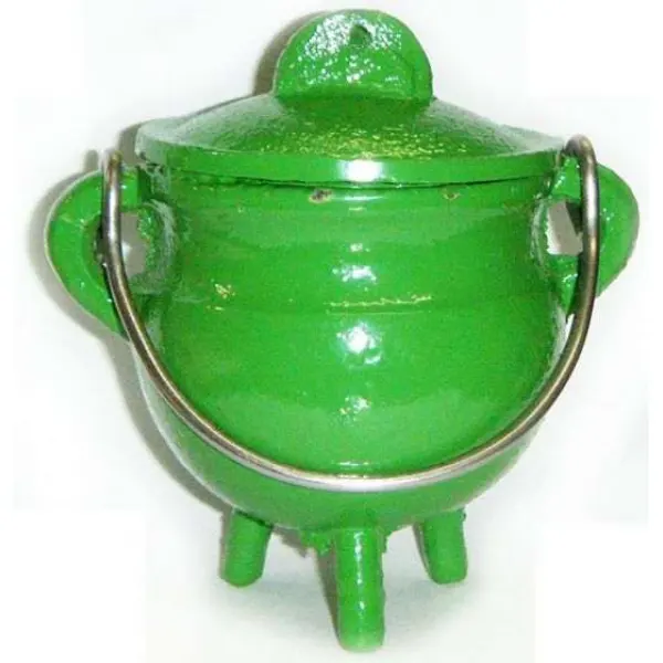 Green Cast Iron Mini Cauldron with Lid