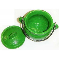 Green Cast Iron Mini Cauldron with Lid