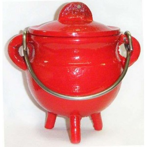 Red Cast Iron Mini Cauldron with Lid