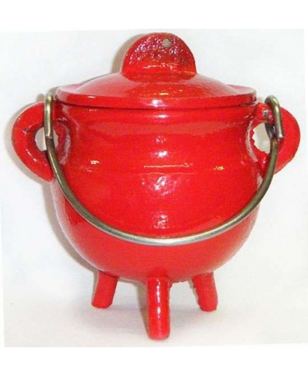 Red Cast Iron Mini Cauldron with Lid