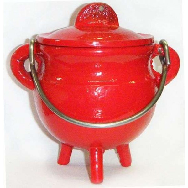 Red Cast Iron Mini Cauldron with Lid