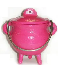 Pink Cast Iron Mini Cauldron with Lid
