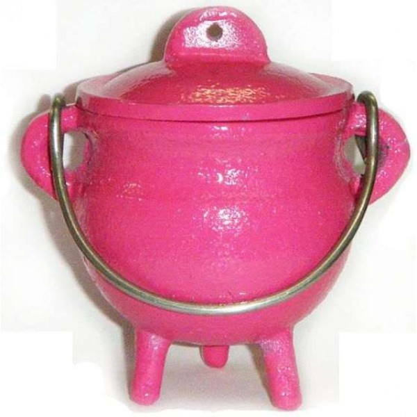 Pink Cast Iron Mini Cauldron with Lid