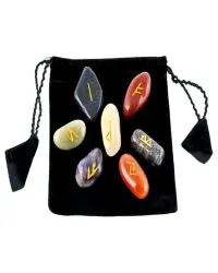 7 Chakra Rune Tumbled Stone Set in Velvet Pouch