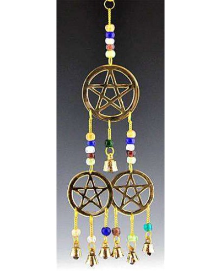 Triple Pentacle Brass Chime with Beads