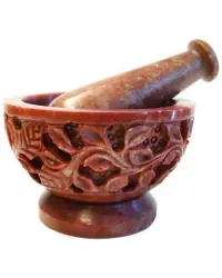 Flowers and Vine Carved Soapstone Mortar and Pestle Set