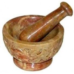 Flowers and Vine Carved Soapstone Mortar and Pestle Set