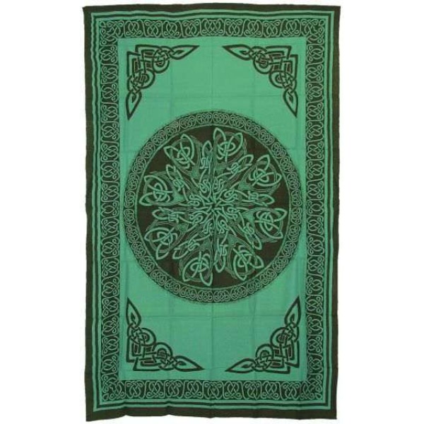 Celtic Knot Green Cotton Full Size Tapestry