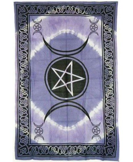 Pentagram Triple Moon Purple Cotton Full Size Tapestry
