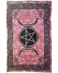 Pentagram Triple Moon Red Cotton Full Size Tapestry