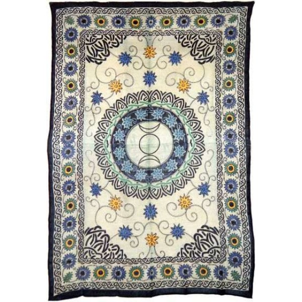 Floral Triple Moon Cotton Full Size Tapestry