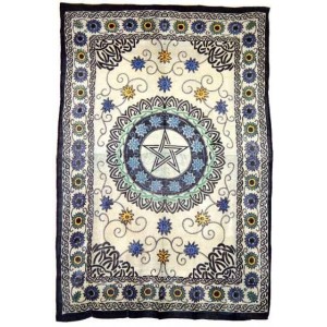 Floral Pentacle Cotton Full Size Tapestry