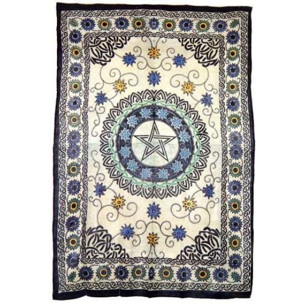 Floral Pentacle Cotton Full Size Tapestry