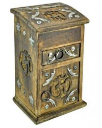 Om Carved Wooden Storage Chest