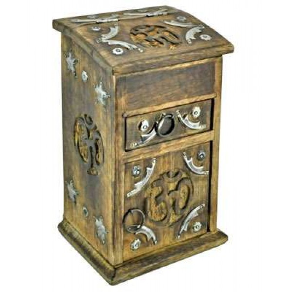 Om Carved Wooden Storage Chest