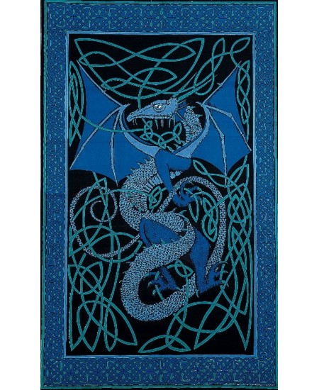 Celtic English Dragon Tapestry - Twin Size Blue
