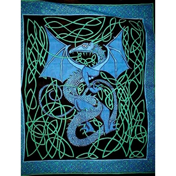 Celtic English Dragon Tapestry - Full Size Blue