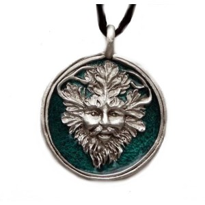 Green Man Enameled Pewter Necklace