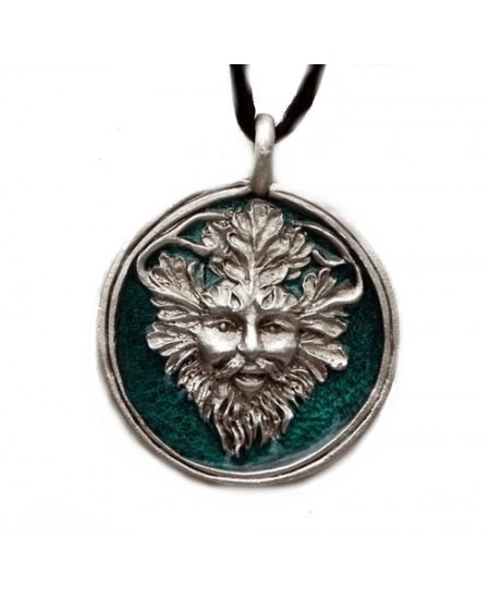 Green Man Enameled Pewter Necklace