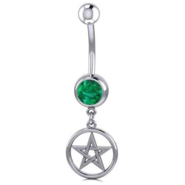 Pentacle Body Jewelry with Emerald Gemstone