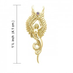 Captured by the Grace of the Angel Phoenix 14K Solid Gold Pendant